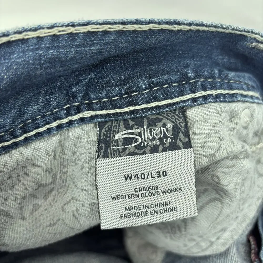 Silver Jeans Gordie 40x30 (Act 40x29) Straight Leg Blue Jean Denim Distressed